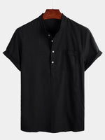 Camicia casual da uomo con colletto Henley a maniche corte