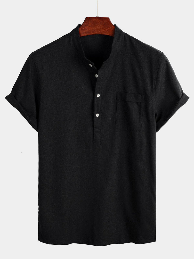 Camicia casual da uomo con colletto Henley a maniche corte