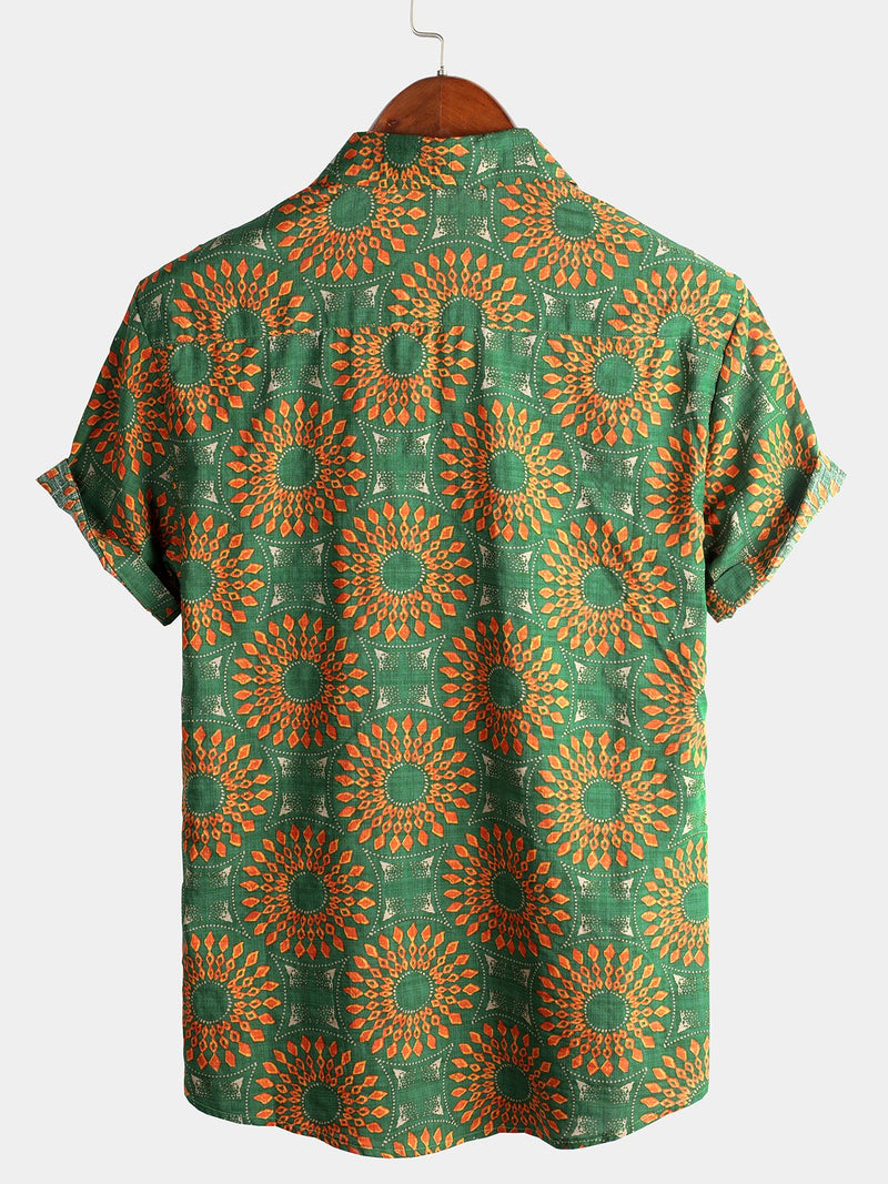 Camicia da uomo in cotone vintage a maniche corte