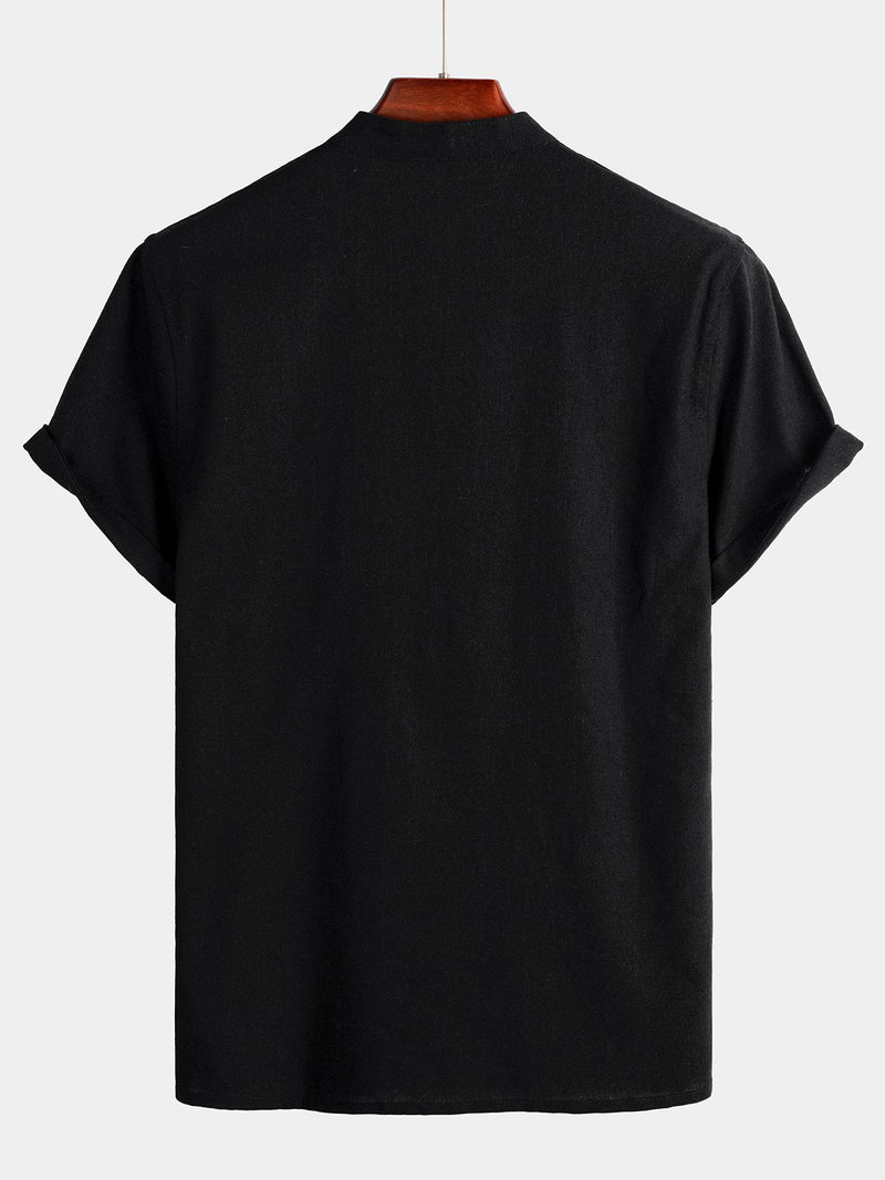 Camicia casual da uomo con colletto Henley a maniche corte