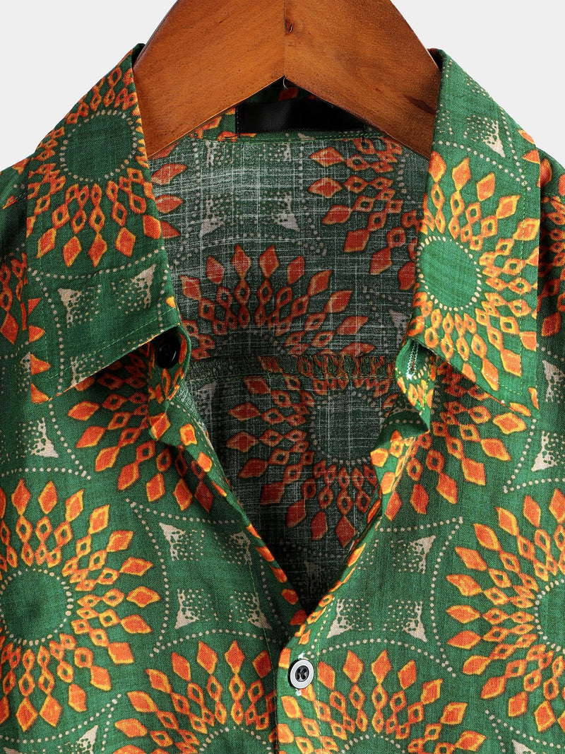 Camicia da uomo in cotone vintage a maniche corte