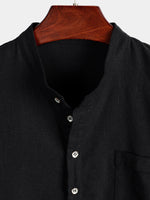 Camicia casual da uomo con colletto Henley a maniche corte