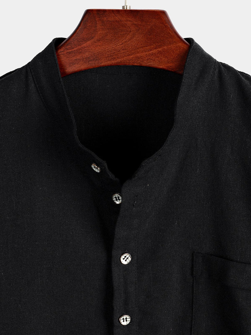 Camicia casual da uomo con colletto Henley a maniche corte