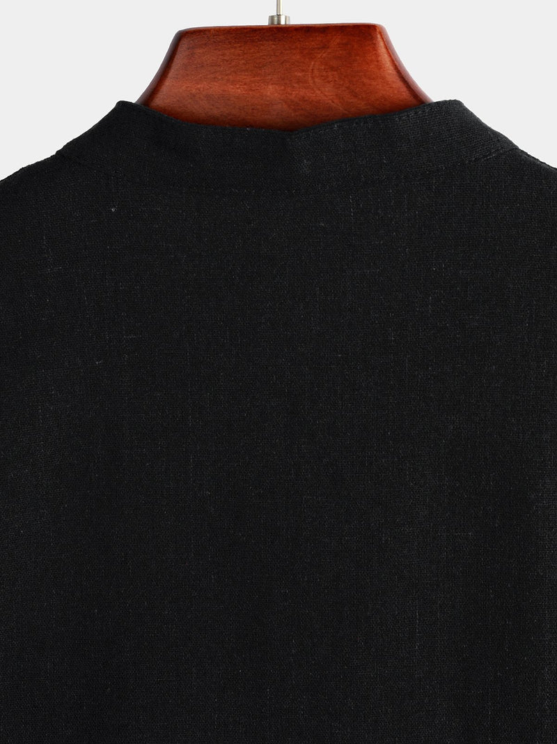 Camicia casual da uomo con colletto Henley a maniche corte