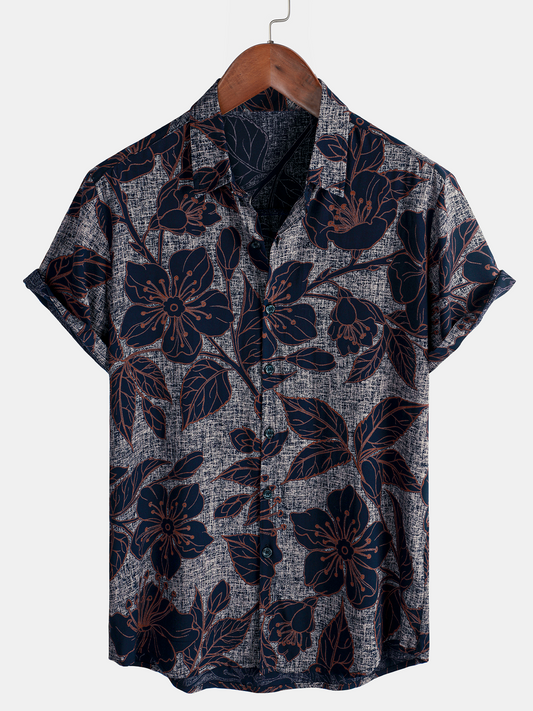 Camicia a maniche corte con stampa floreale da uomo