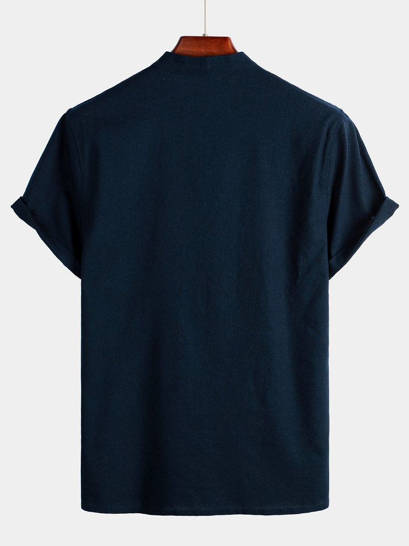 Camicia casual da uomo con colletto Henley a maniche corte