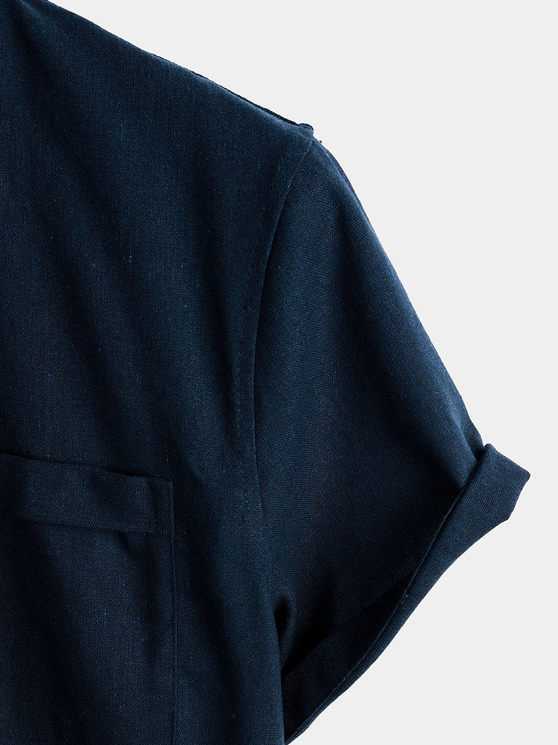 Camicia casual da uomo con colletto Henley a maniche corte