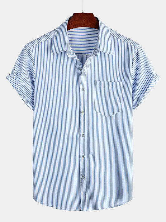Camicia corta da uomo casual con tasca e bottoni