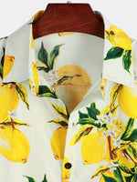 Camicia hawaiana estiva da uomo a maniche corte con stampa di limoni gialli tropicali