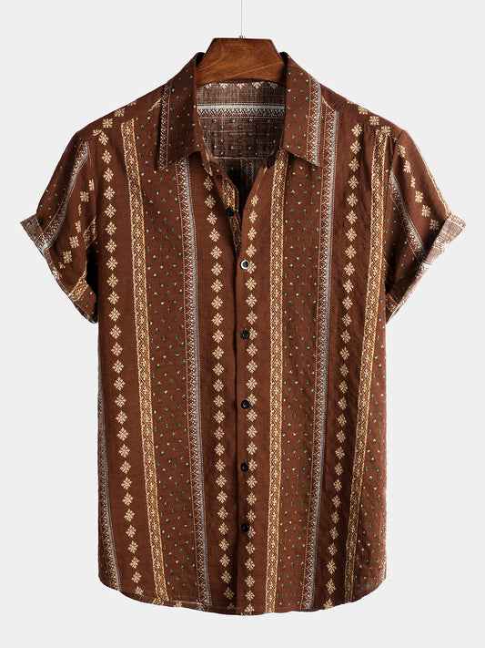 Camicia corta da uomo in cotone retrò degli anni '70 con bottoni