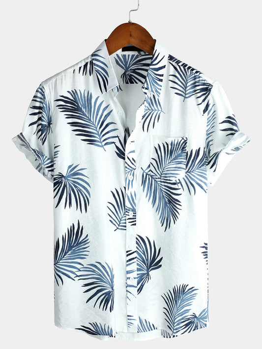 Camicia hawaiana estiva in cotone con motivo floreale da uomo