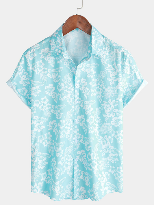 Camicia hawaiana floreale blu da uomo